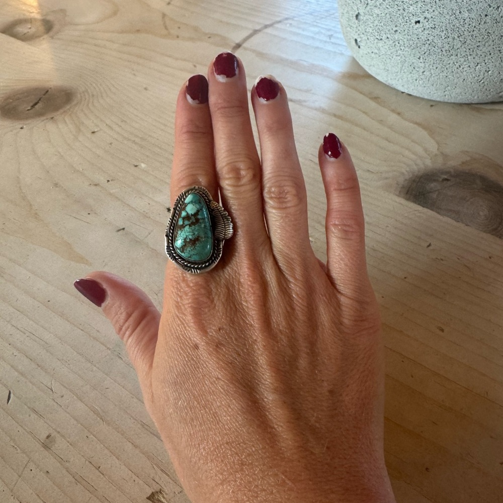Silver Feather Turquoise Ring // Size 6 - Picture 5 of 5